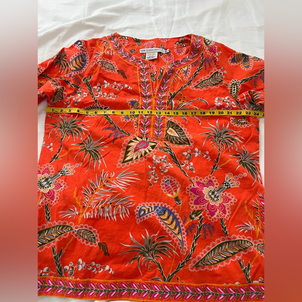 Gretchen Scott Designs Orange Floral V-Neck Tunic - Picture 7 of 9